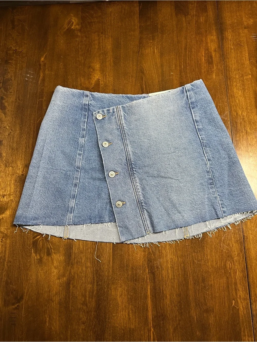 American Eagle Outfitters Asymmetrical Button-Front Denim Skirt - Blue